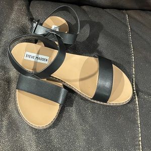 Steve Madden Black Ankle-Strap Flat Sandals
